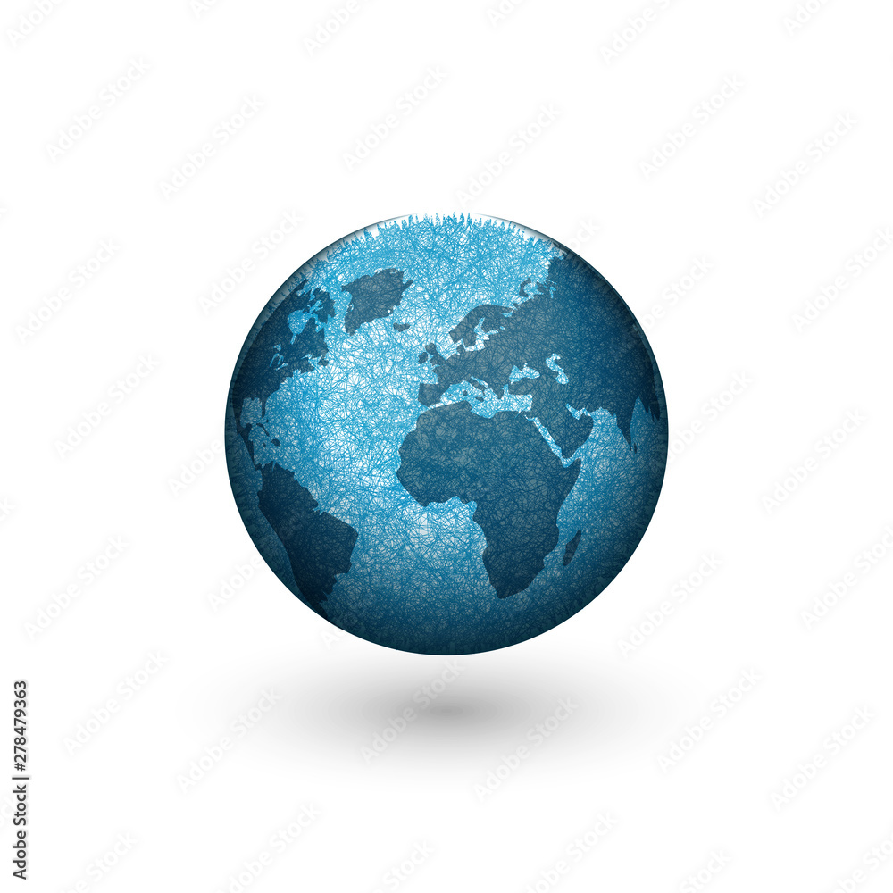Earth globe logo mockup design, creative 3d shape blue planet with continents