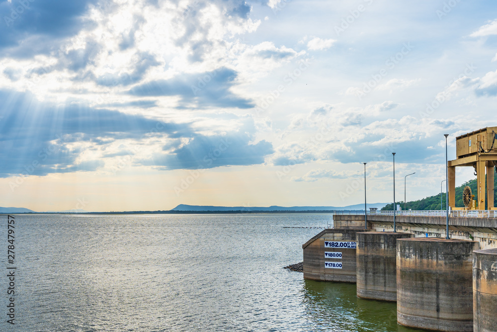 Dry season, the water has decreased to low at Ubolratana Dam in Khon Kaen, Thailand. Dry season, the water has decreased to low at Ubolratana Dam in Khon Kaen, Thailand.