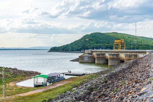 Dry season, the water has decreased to low at Ubolratana Dam in Khon Kaen. photo