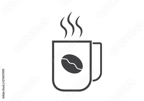 hot Coffee with bean. Vector Illustration icon. Flat Style. Design for Cafeteria Posters and Banners Cards