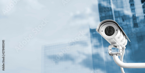 CCTV camera in the city with copy space