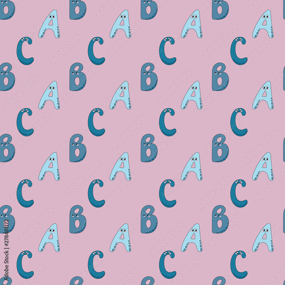 Seamless background with fun letters A B C, kawaii Seamless background with fun letters A B C, kawaii