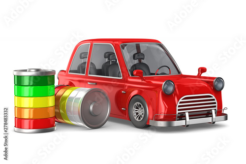 Red electro car on white ba...