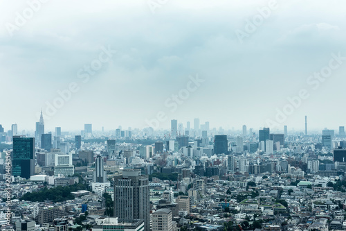 梅雨空の東京 高層ビルからの眺望