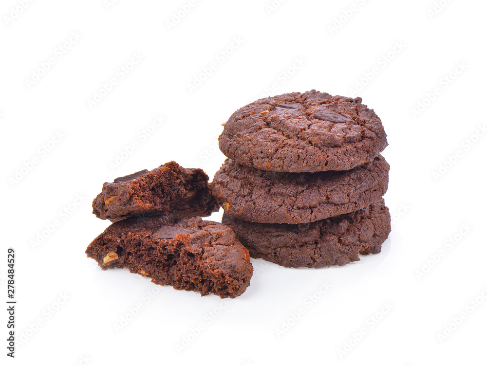 Soft chocolate cookies on white background Soft chocolate cookies on white background