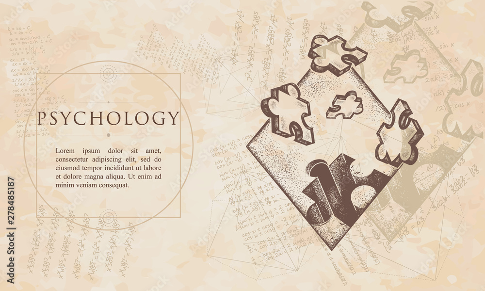 Obraz premium Missing jigsaw puzzle. Psychology art. Renaissance background. Medieval manuscript, engraving art
