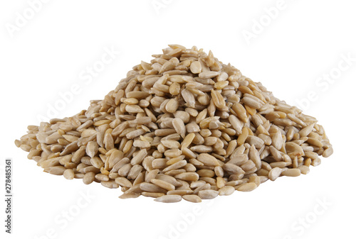 Heap of sunflower seeds isolated on white background