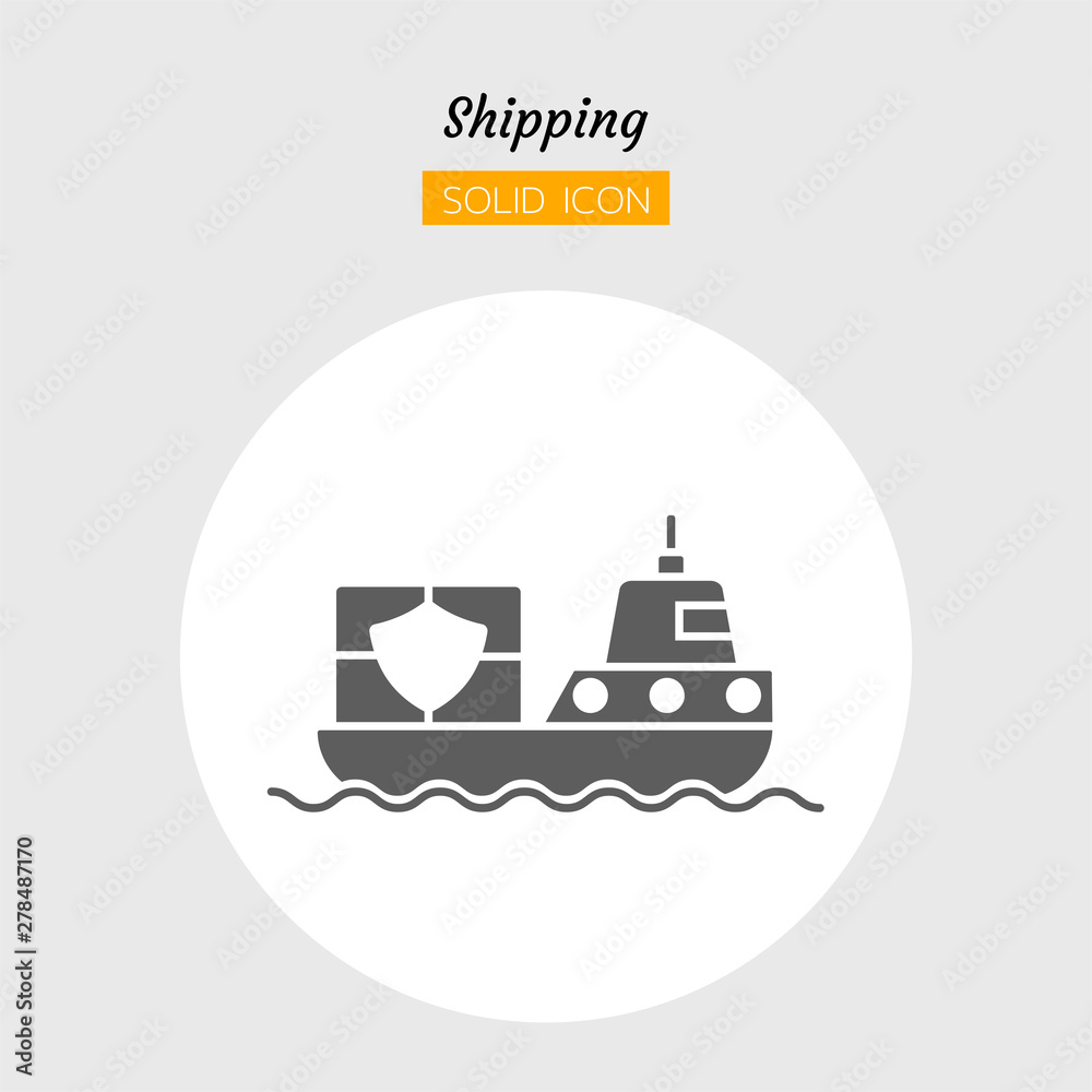 solid icon symbol, boat transport postal delivery logistics safty package shipping service, Isolated flat silhouette vector design