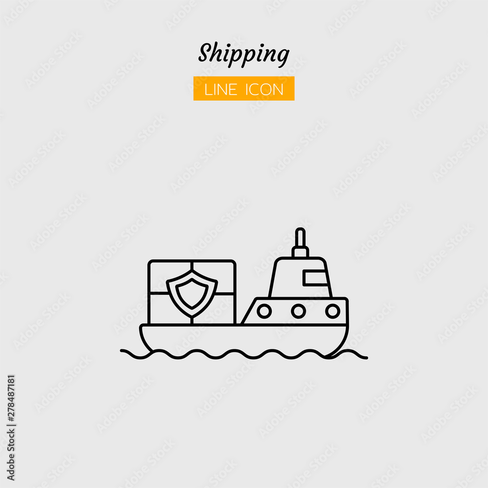 line icon symbol, boat transport postal delivery logistics safty package shipping service, Isolated flat outline vector design