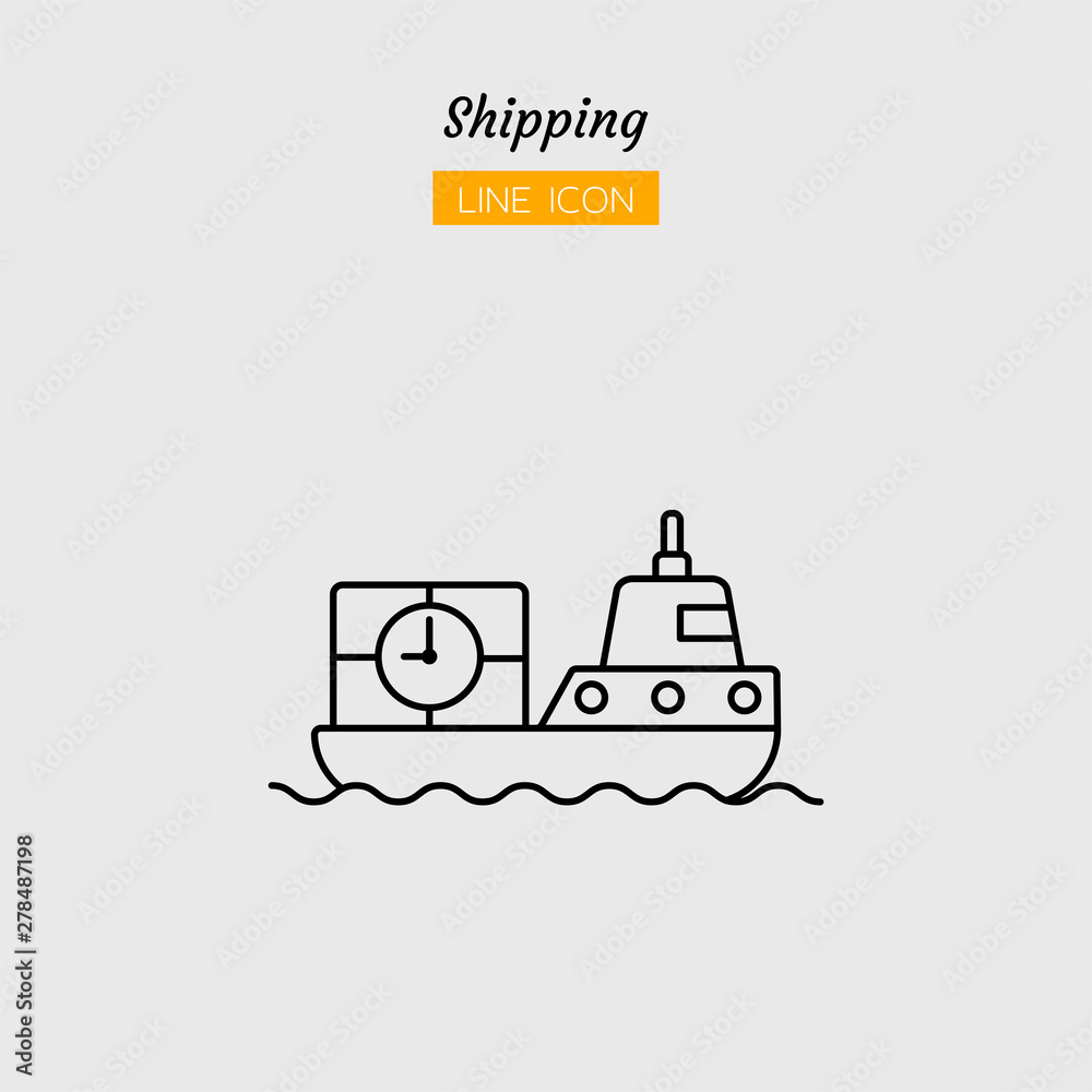 line icon symbol, boat transport postal delivery logistics on time package shipping service, Isolated flat outline vector design