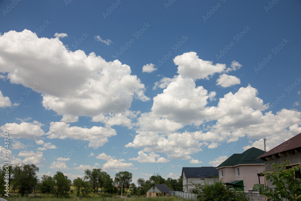 Clouds in the bright summer sky with trees Clouds in the bright summer sky with trees