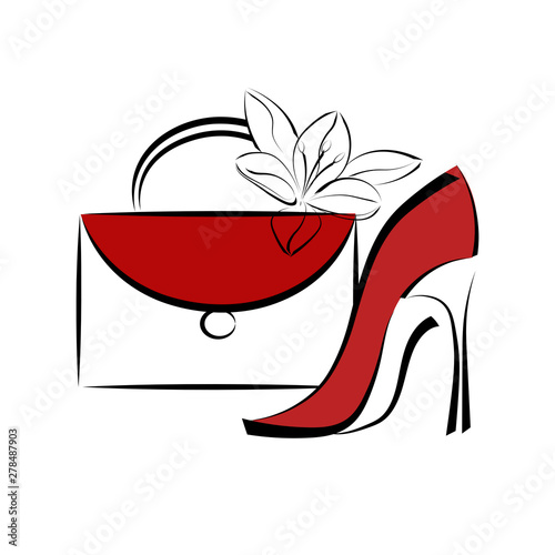 Women's shoes with high heels and women's bag. Graphics. Image for store, company, business logo.