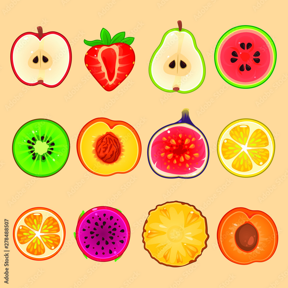 Fruits set in sections Fruits set in sections