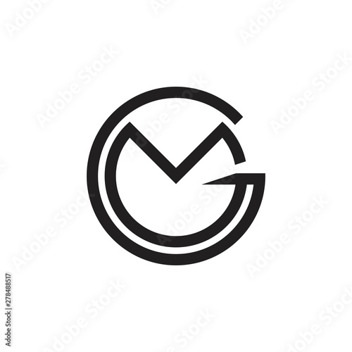 letters gm simple circle linked line logo vector