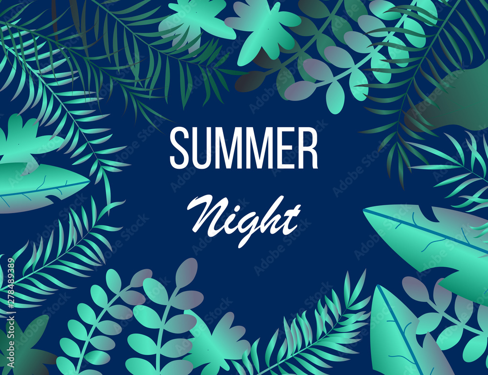 Fototapeta Summer night tropic background with palm leaves
