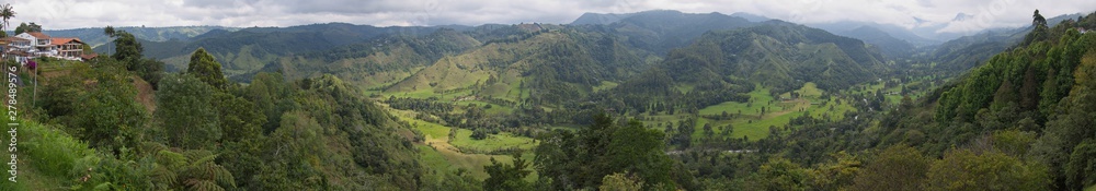 View of Cocora valley from Mirador Alto De La Cruz in Salento in Colombia