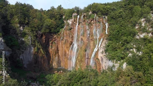 Version Three. Aerial Dolly Out of Veliki Slap Waterfall at the Plitvice Lakes. photo