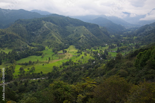 View of Cocora valley from Mirador Alto De La Cruz in Salento in Colombia