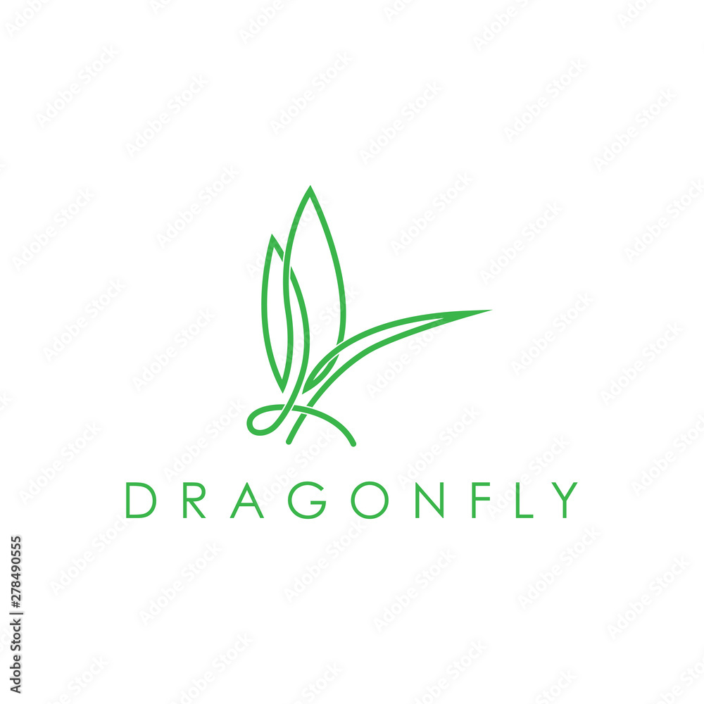 Simple elegant monoline dragonfly logo design. Simple elegant monoline dragonfly logo design.