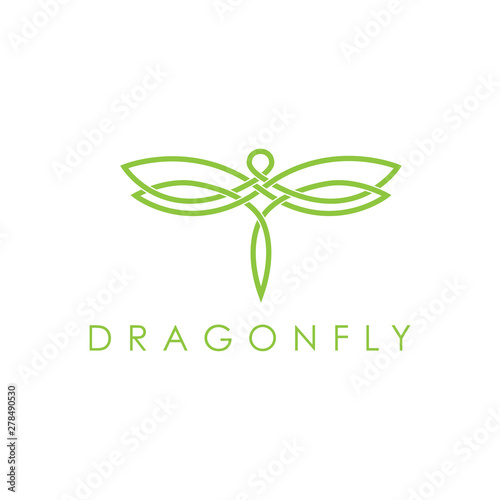 Simple elegant monoline dragonfly logo design.
