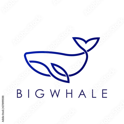 Simple elegant monoline whale logo design.