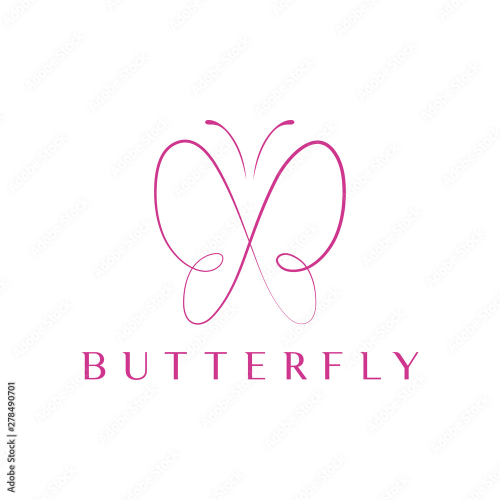 Simple elegant monoline butterfly logo design. Simple elegant monoline butterfly logo design.
