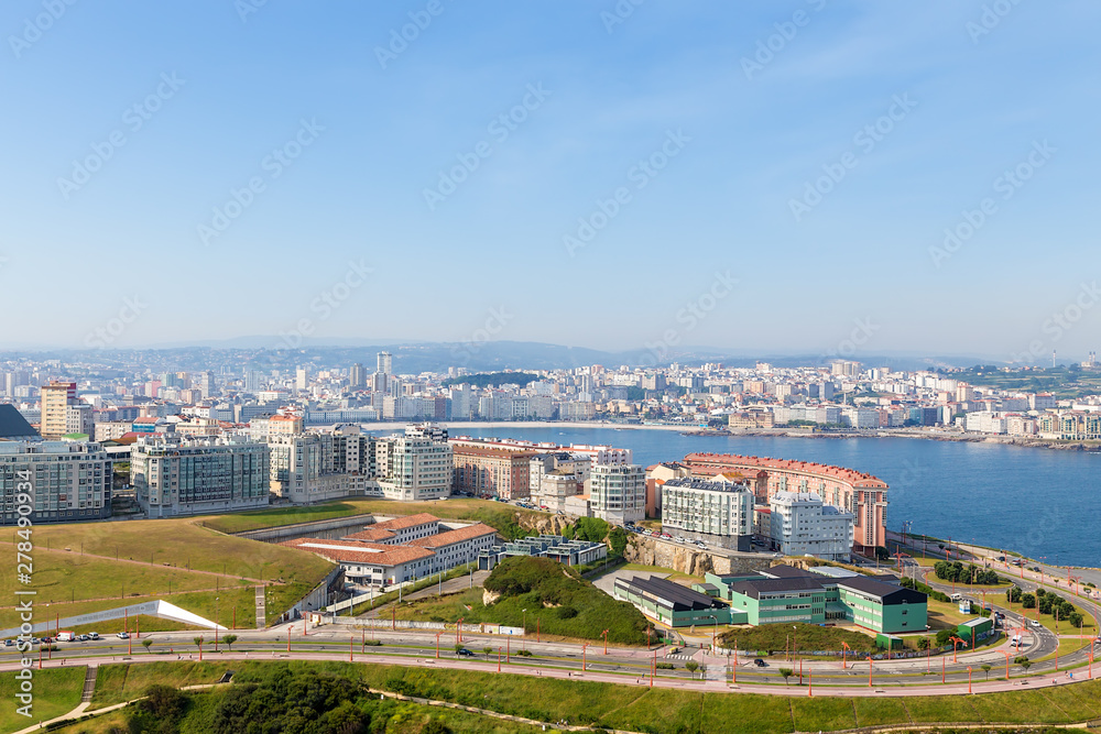 La Coruna, Spain. Beautiful view of the city on the ocean from a height