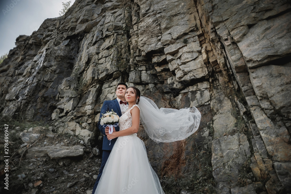 newlyweds on the background of rocks newlyweds on the background of rocks