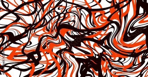 Abstract art expressionism paint brush fluid lines with red black white colors.