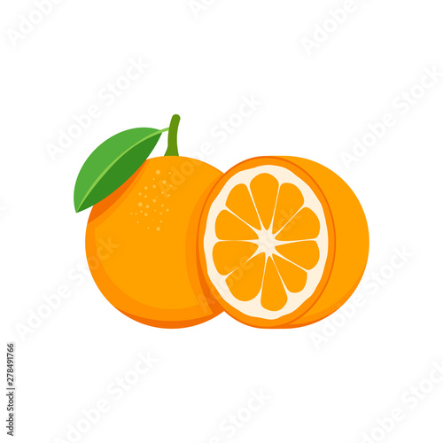 Orange isolated on white background. Vector illustration.