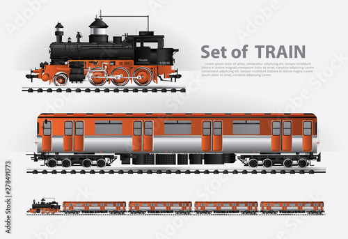 Cargo train on a rail road Vector illustration