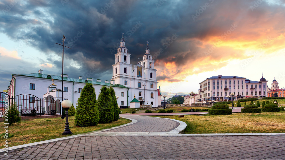 Belarus - Minsk with Orthodox Cathedral at night