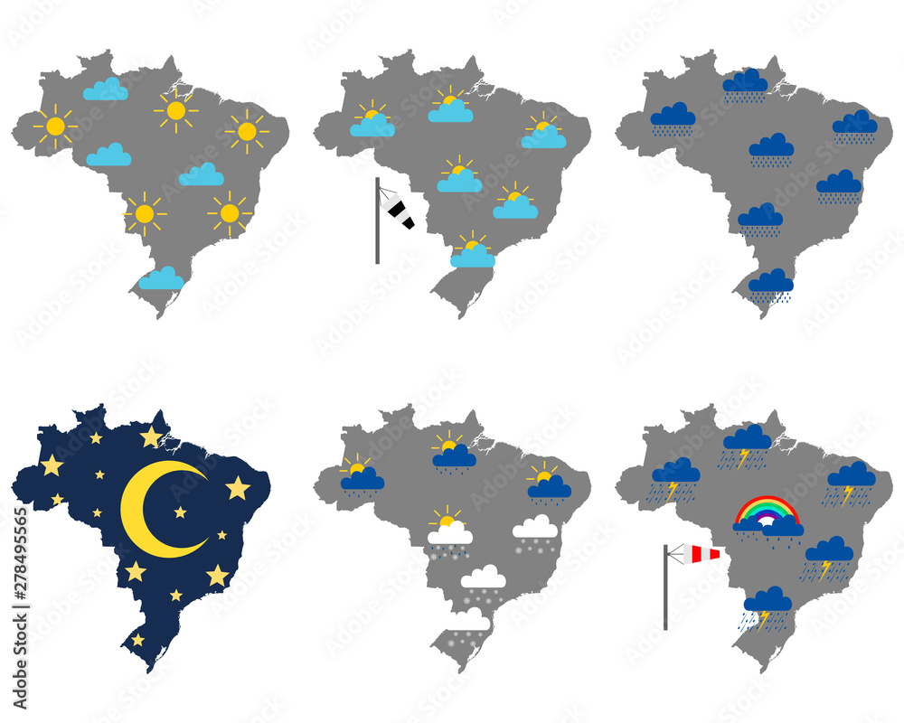 Obraz premium Karten von Brasilien mit verschiedenen Wettersymbolen