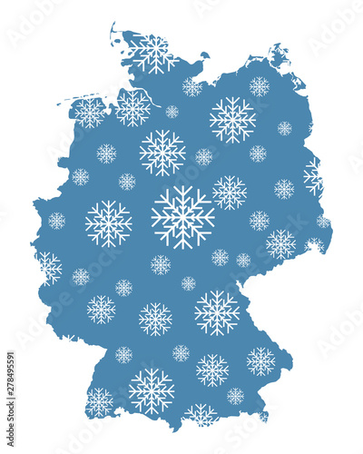 Karte von Deutschland mit Schneeflocken