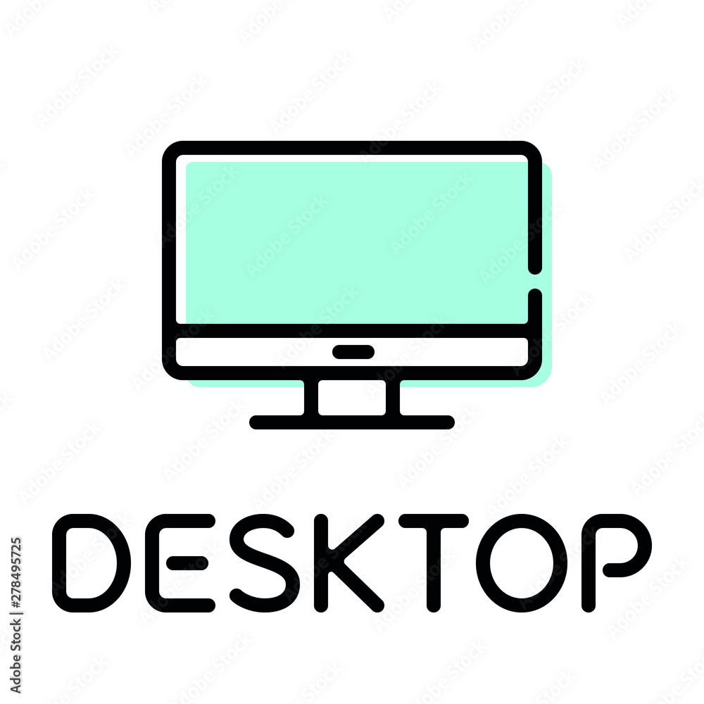 All in one desktop computer pictogram with text label All in one desktop computer pictogram with text label