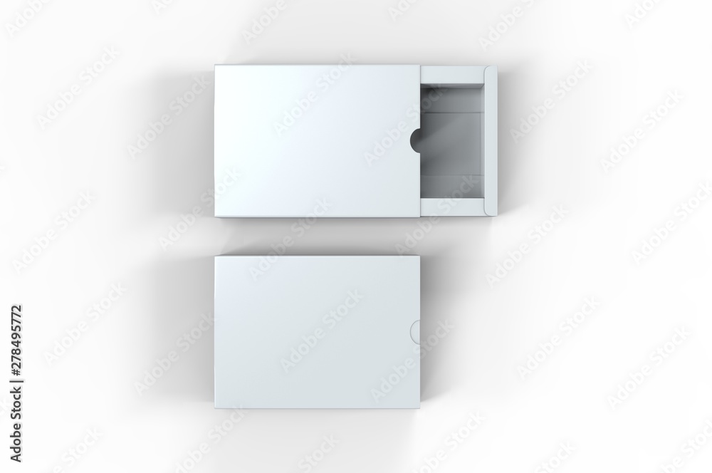 Blank sliding drawer box with thumb cut for branding presentation. 3d render illustration. Blank sliding drawer box with thumb cut for branding presentation. 3d render illustration.