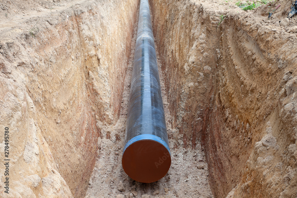 Gas pipeline is installed under the ground. - obrazy, fototapety, plakaty 