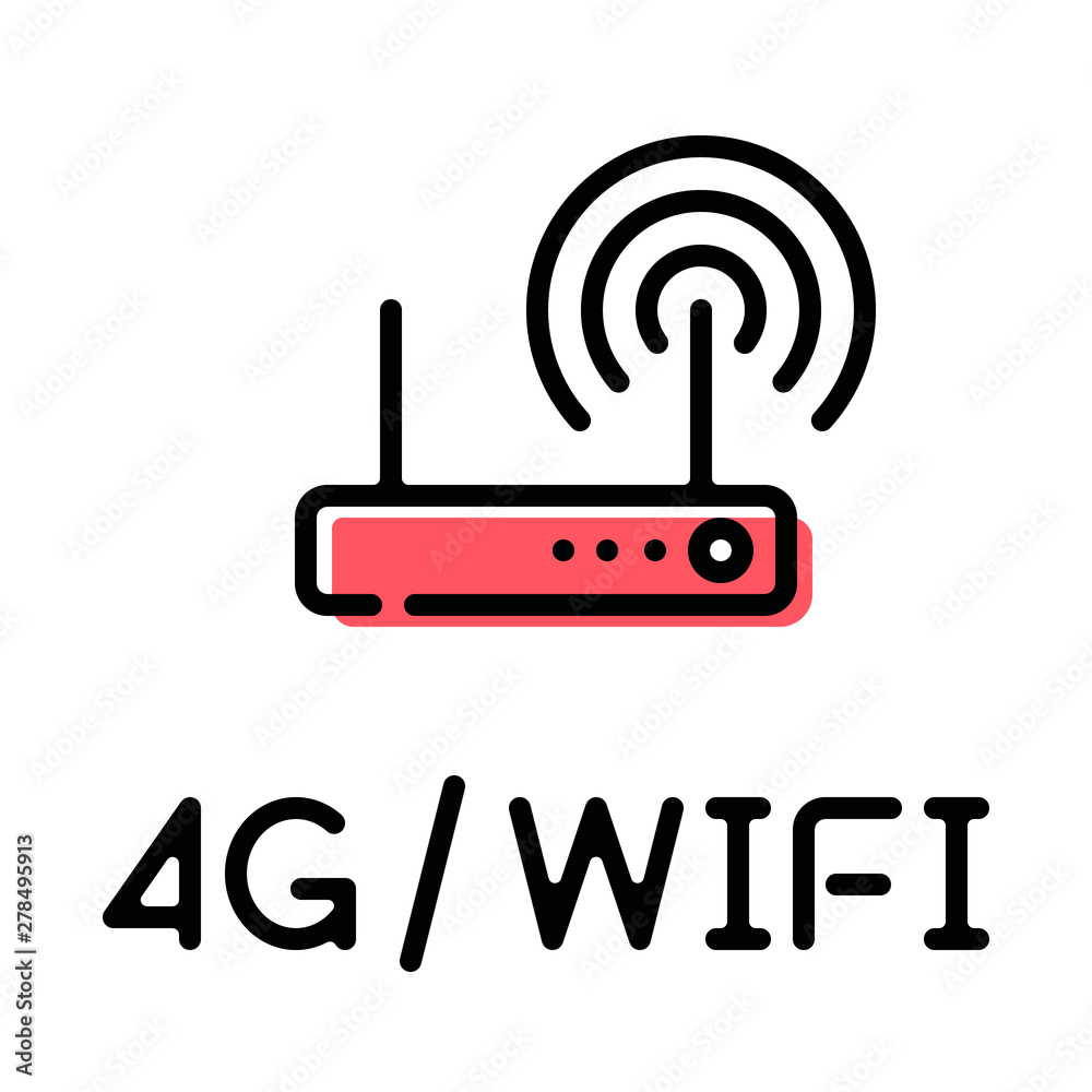4G, wifi wireless network router product pictogram with text label 4G, wifi wireless network router product pictogram with text label