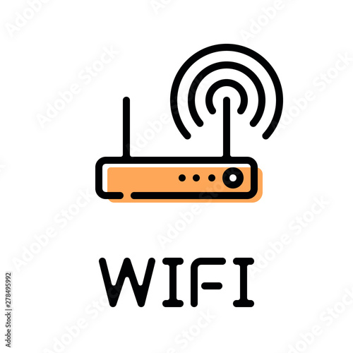 Wifi router product type thin line style icon with text label