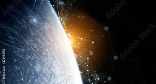 Fototapeta Naklejka Na Ścianę i Meble -  Global datas exchanges and connections system over the globe 3D rendering elements of this image furnished by NASA