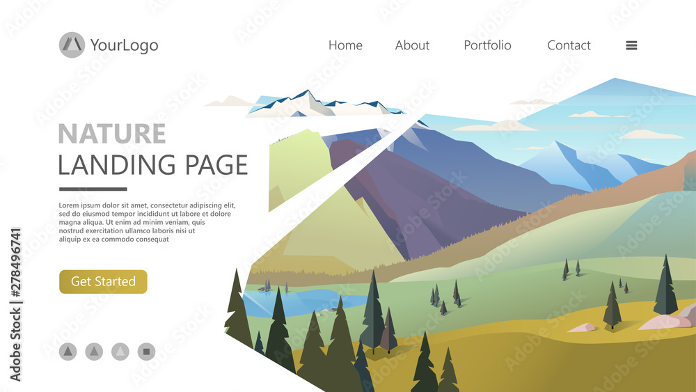 Modern landscape background trees and mountain peaks Modern landscape background trees and mountain peaks