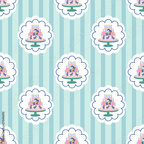 Colorful cakes in a vintage pattern design