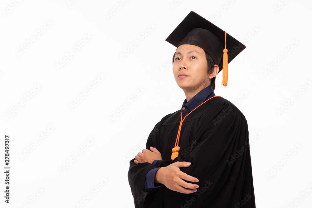 Side View of Asian Graduate Man in Cap and Gown Smile with Certificated or  Diploma so Proud Stock Photo - Image of happy, college: 171992542