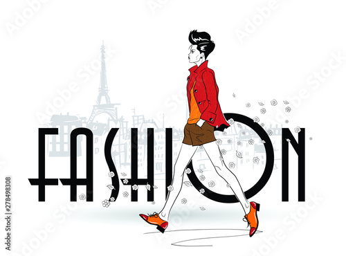 Fashion girl in sketch style on a white background. Vector illustration.