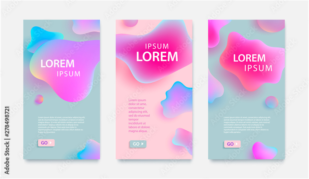 Vector set of dynamic modern fluid mobile banners. Abstract 3d liquid ...