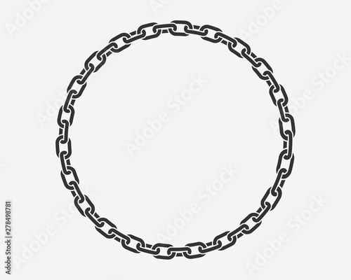 Texture chain round frame. Circle border chains silhouette black and white isolated on background. Chainlet design element. photo