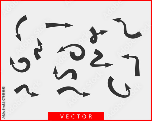 Collection arrows vector background black and white symbols. Different arrow icon set circle  up  curly  straight and twisted. Design elements.