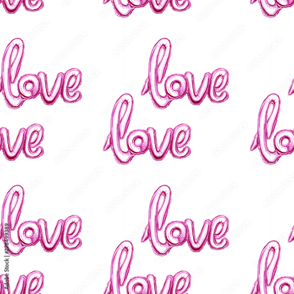 Obraz premium Illustration of watercolor balloon pattern lettering love