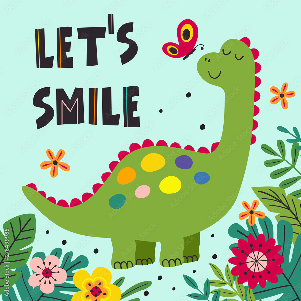 poster with smiling dinosaur - vector illustration, eps poster with smiling dinosaur - vector illustration, eps