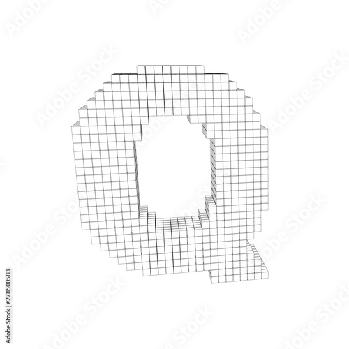 3d pixelated capital letter Q. Vector outline illustration.